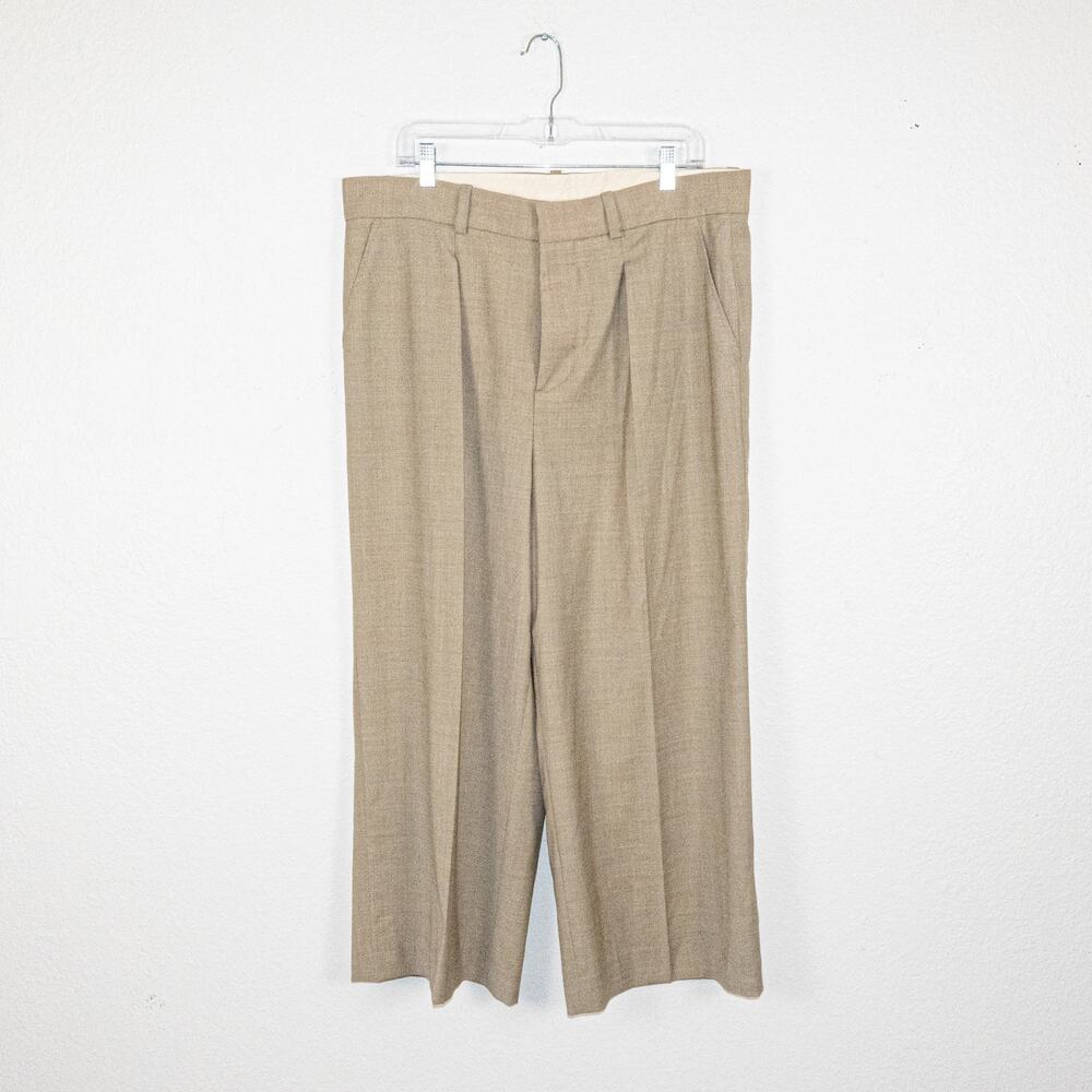 Nanushka Cropped Wide Leg Pleated Trouser Band Sand Beige 52